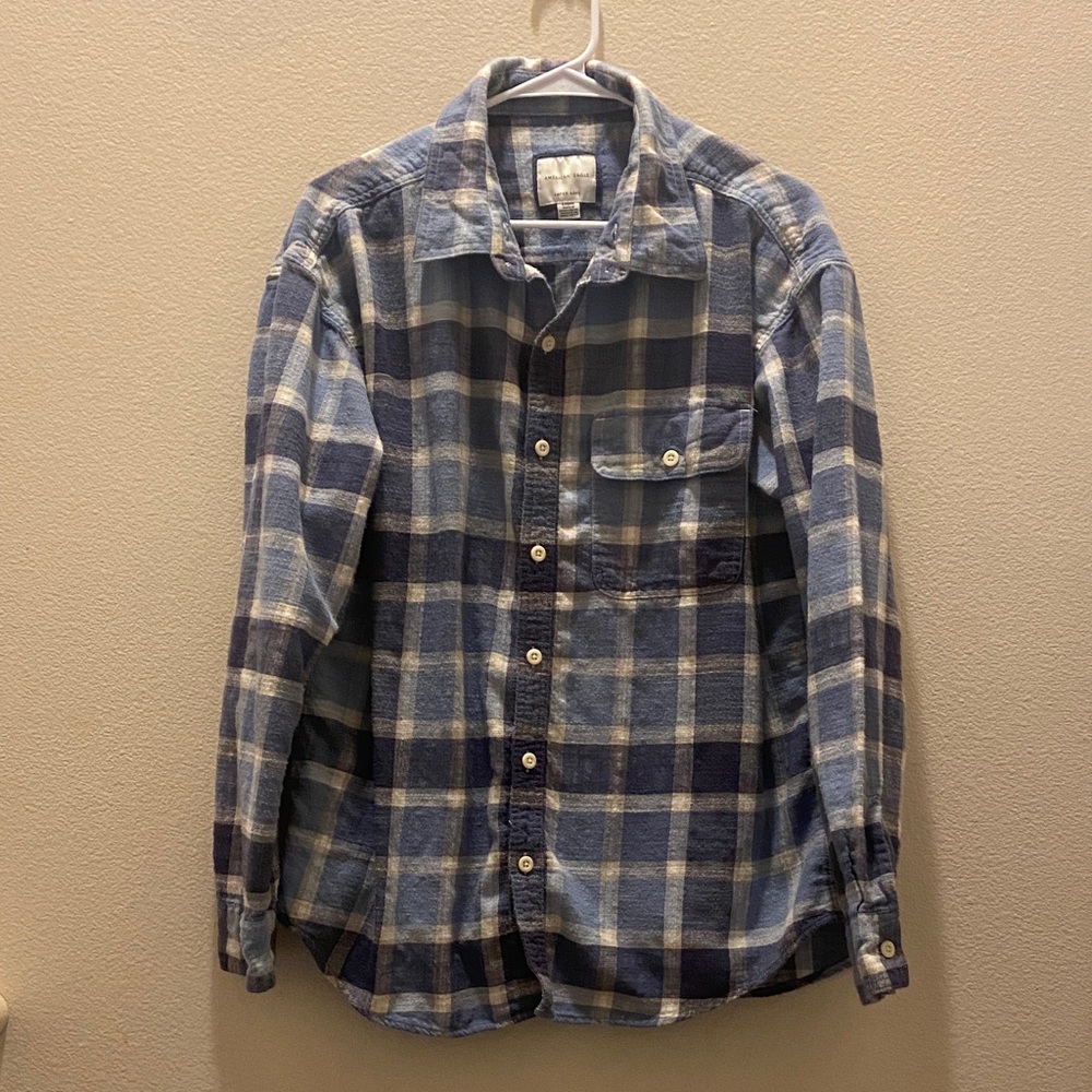 American Eagle blue plaid super soft button-down size large